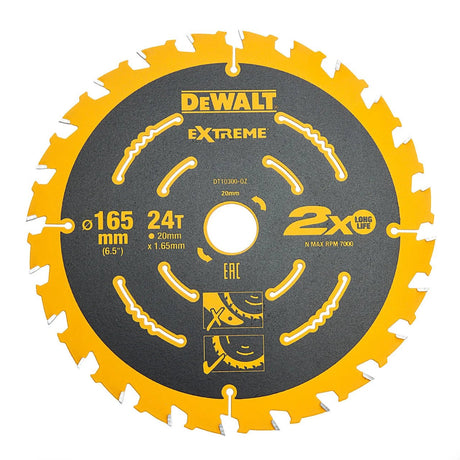 DEWALT EXTREME CIRCULAR SAW BLADE 165 X 20MM X 24T DT10300QZ - BLADES - Beattys of Loughrea