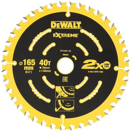 DEWALT EXTREME CIRCULAR SAW BLADE 165 X 20MM X 40T DT10301QZ - BLADES - Beattys of Loughrea