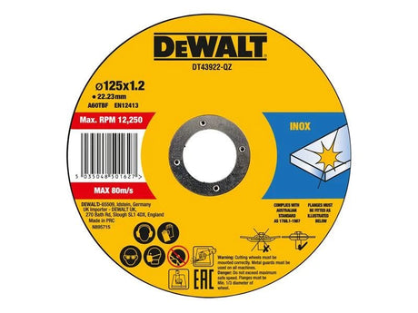 DEWALT METAL CUTTING DISC 125 X 1.2 X 22.23MM DEWDT43922QZ - BLADES - Beattys of Loughrea