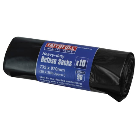 Faithfull Heavy-Duty Black Refuse Sacks, Roll of 10 - BIN LINERS, REFUSE BAGS - Beattys of Loughrea