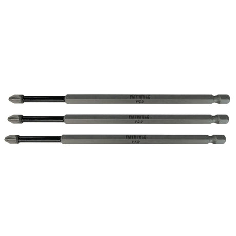 Faithfull Pozidriv Impact Screwdriver Bits PZ2 x 150mm, Pack of 3 - TOOL SETS/ SOCKET SETS - Beattys of Loughrea