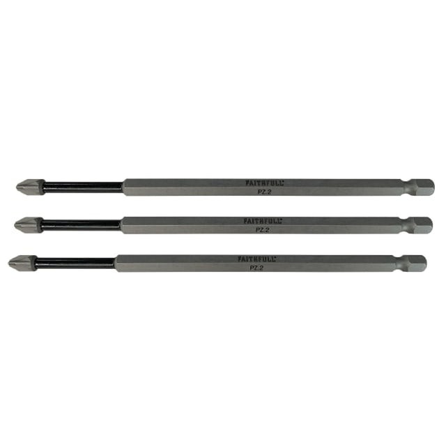 Faithfull Pozidriv Impact Screwdriver Bits PZ2 x 150mm, Pack of 3