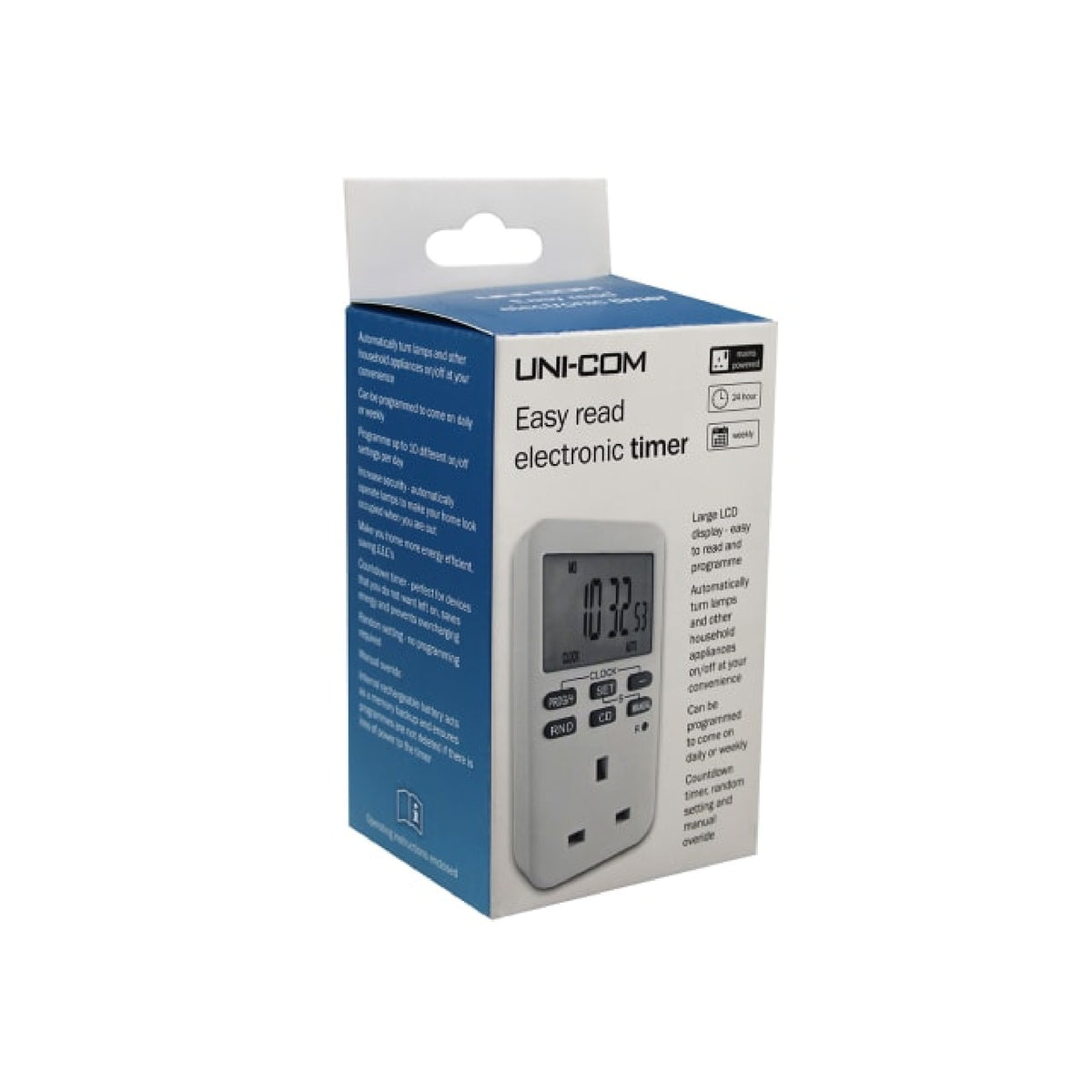 Uni-Com Easy Read Electronic Plug-In Timer