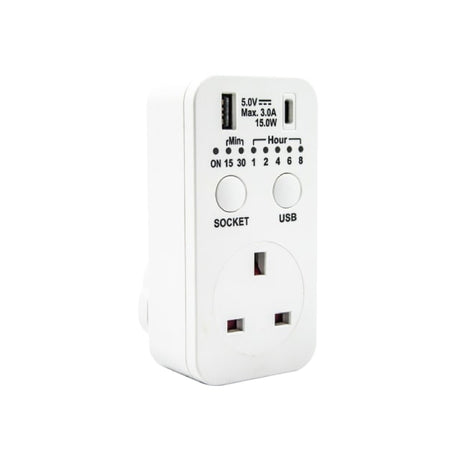 Uni-Com Countdown Timer Socket with USB-A and USB-C - TIMERS/PLUG IN - Beattys of Loughrea