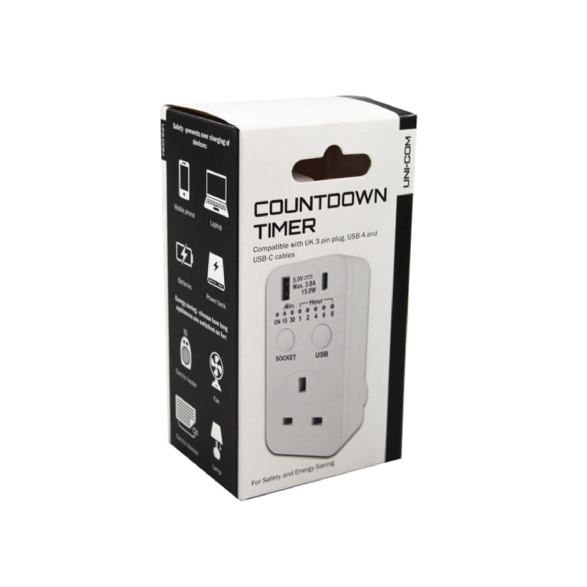 Uni-Com Countdown Timer Socket with USB-A and USB-C