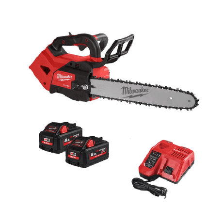 Milwaukee M18FTHCHS35 - 802 FUEL 35cm Top Handle Chainsaw with 2 x 8.0 Ah Batteries & Charger - CORDLESS TOOLS - Beattys of Loughrea