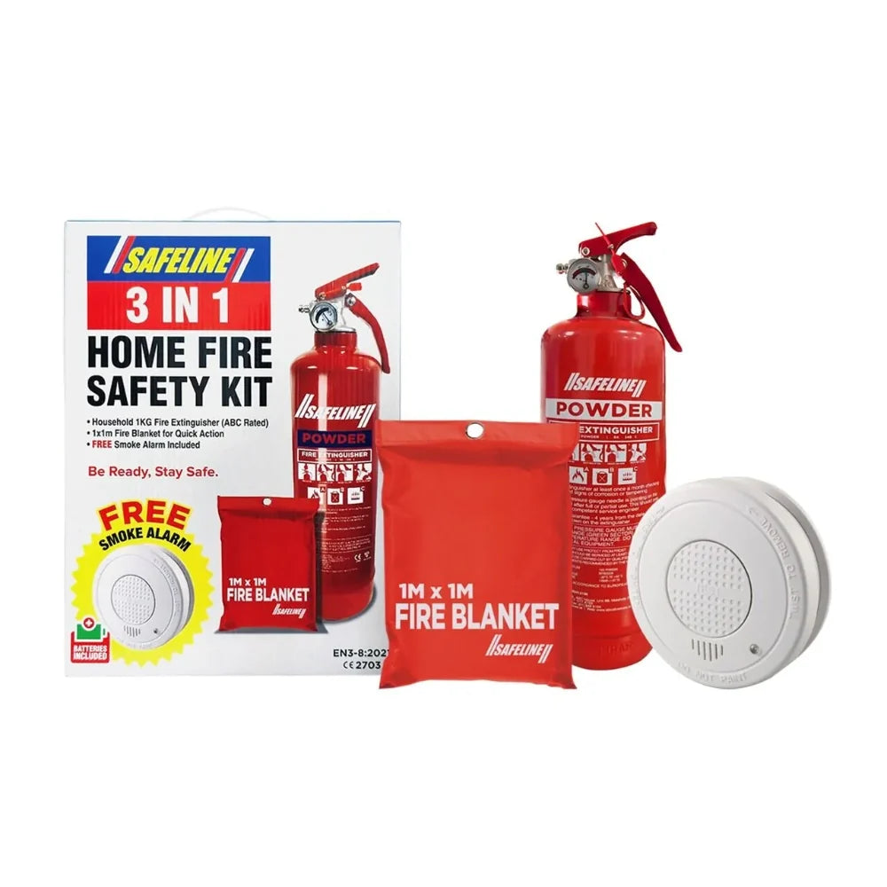 Safeline Fire Safety Kit 3 Pack | Blanket / Extinguisher / Smoke Alarm