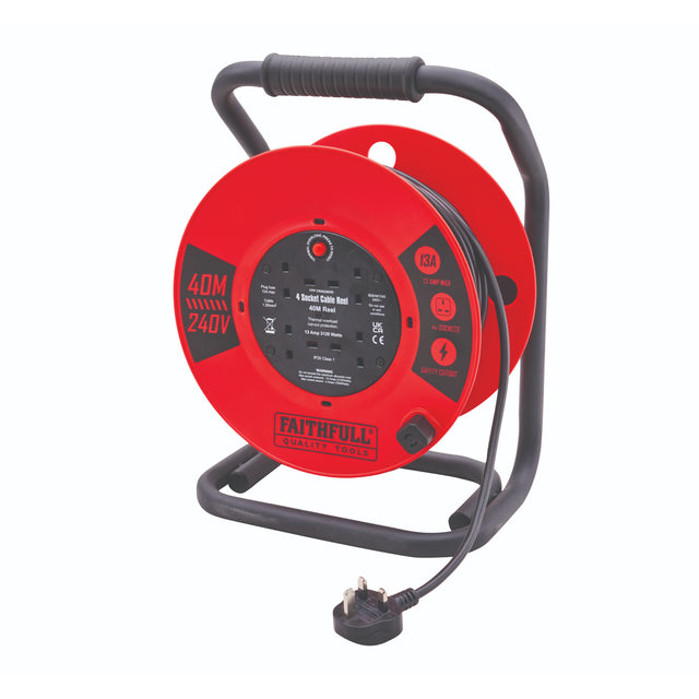 Faithfull 40m 13A Heavy Duty Cable Reel - EXTENTION REELS - Beattys of Loughrea