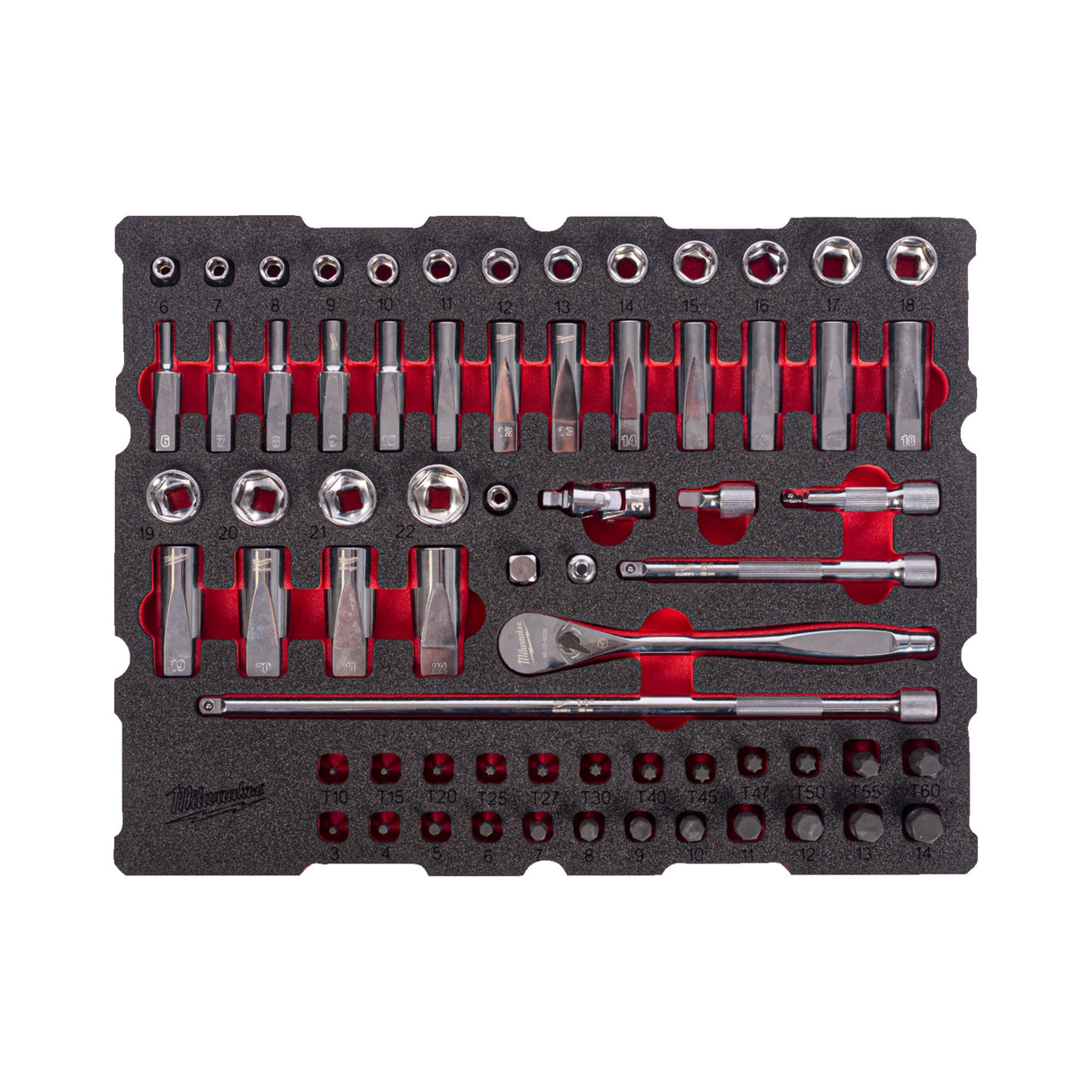 Milwaukee 67pc 3/8" Ratchet & Socket Set PACKOUT Foam Insert 4932501868 - SOCKETS - Beattys of Loughrea