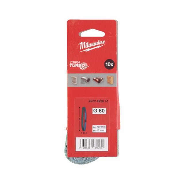 Milwaukee Sanding Belt 10x330mm G60 (10pc) 4932492874 - SP BELTS - Beattys of Loughrea