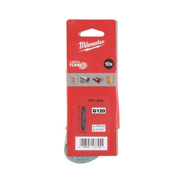 Milwaukee Sanding Belt 10x330mm G120 (10pc) 4932492876 - SP BELTS - Beattys of Loughrea