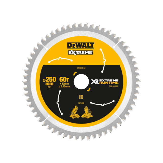 DeWalt Extreme Runtime FlexVolt Mitre Saw Blade, 250 x 30mm 60T