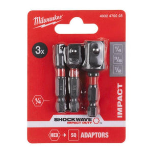 Milwaukee SHOCKWAVE™ Socket Adaptor Set 3pc 4932479228 - TOOL SETS/ SOCKET SETS - Beattys of Loughrea