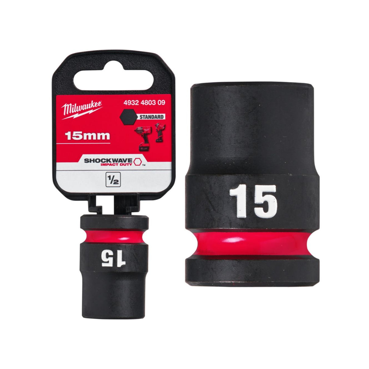 Milwaukee Shockwave Impact Socket 1/2" Drive 15mm Standard 4932480309 - SOCKETS - SINGLE, NOT SETS - Beattys of Loughrea