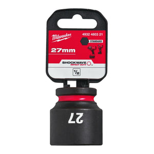 Milwaukee Shockwave Impact Socket 1/2" Drive 27mm Standard 4932480321 - TOOL SETS/ SOCKET SETS - Beattys of Loughrea