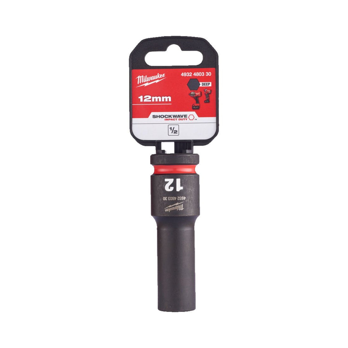 Milwaukee Shockwave Impact Socket 1/2" Drive 12mm Deep 4932480330 - SOCKETS - SINGLE, NOT SETS - Beattys of Loughrea
