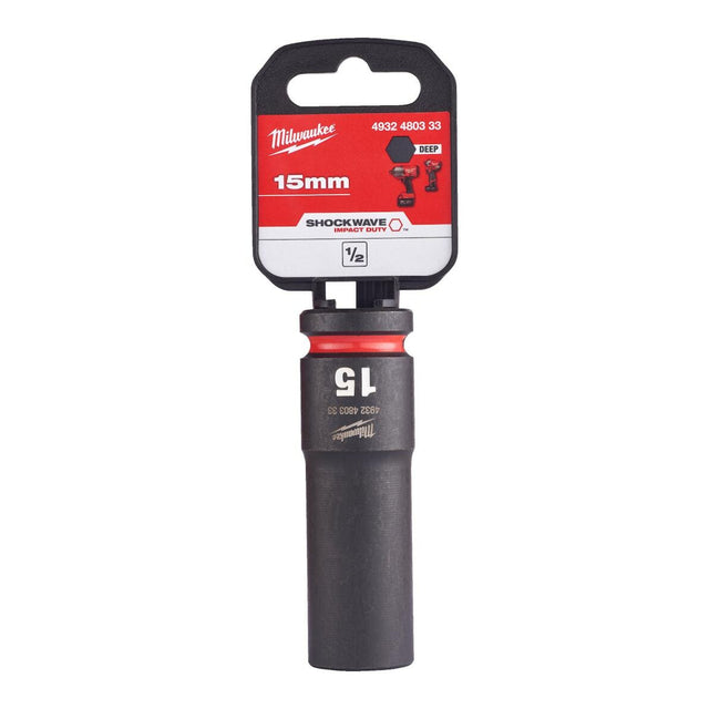 Milwaukee Shockwave Impact Socket 1/2" Drive 15mm Deep 4932480333 - SOCKETS - SINGLE, NOT SETS - Beattys of Loughrea