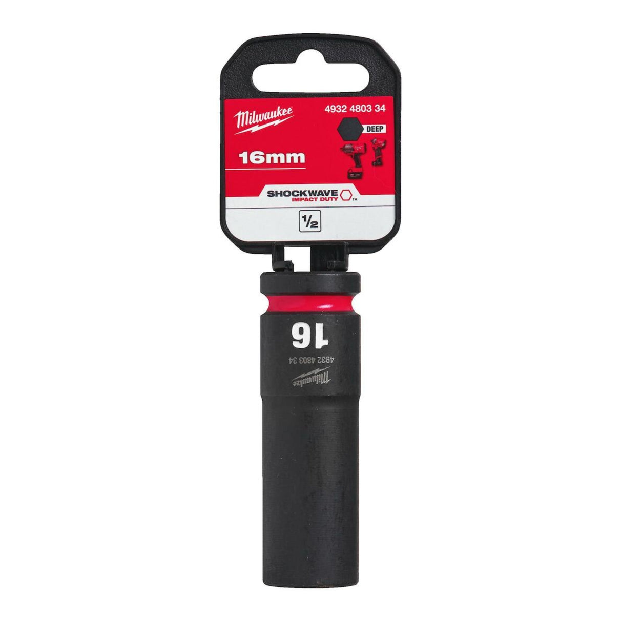 Milwaukee Shockwave Impact Socket 1/2" Drive 16mm Deep 4932480334 - TOOL SETS/ SOCKET SETS - Beattys of Loughrea