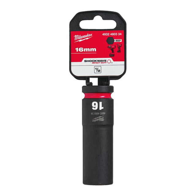 Milwaukee Shockwave Impact Socket 1/2" Drive 16mm Deep 4932480334 - TOOL SETS/ SOCKET SETS - Beattys of Loughrea