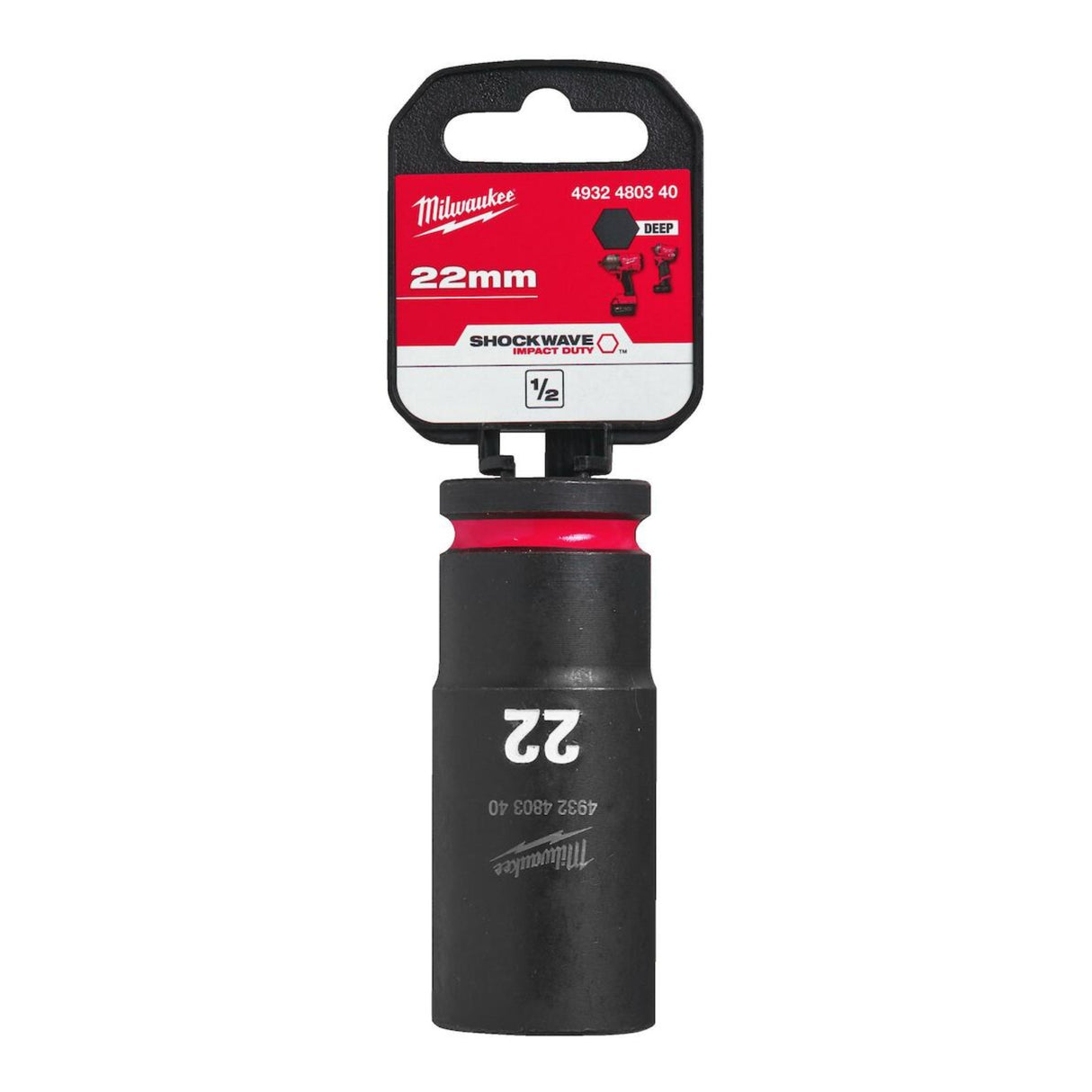 Milwaukee Shockwave Impact Socket 1/2" Drive 22mm Deep 4932480340 - TOOL SETS/ SOCKET SETS - Beattys of Loughrea