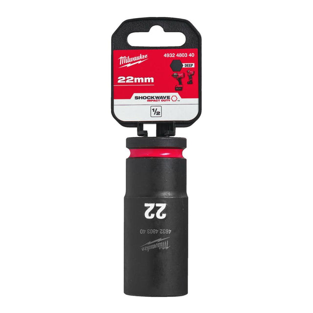 Milwaukee Shockwave Impact Socket 1/2" Drive 22mm Deep 4932480340 - TOOL SETS/ SOCKET SETS - Beattys of Loughrea