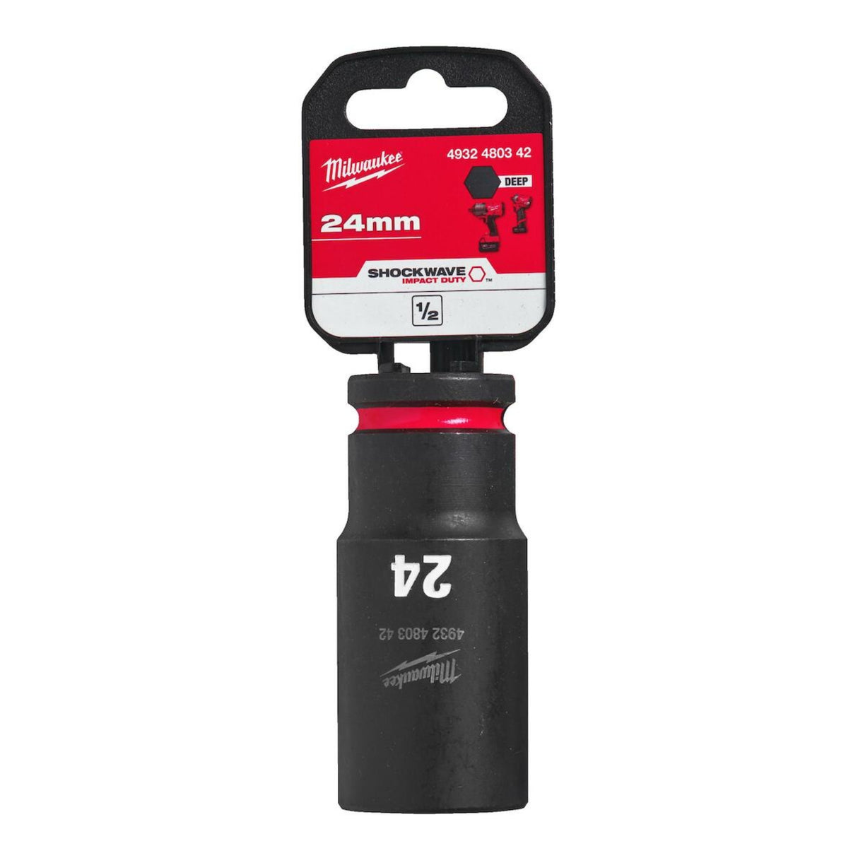 Milwaukee Shockwave Impact Socket 1/2" Drive 24mm Deep 4932480342 - TOOL SETS/ SOCKET SETS - Beattys of Loughrea