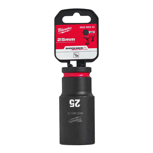 Milwaukee Shockwave Impact Socket 1/2" Drive 25mm Deep 4932480343 - TOOL SETS/ SOCKET SETS - Beattys of Loughrea
