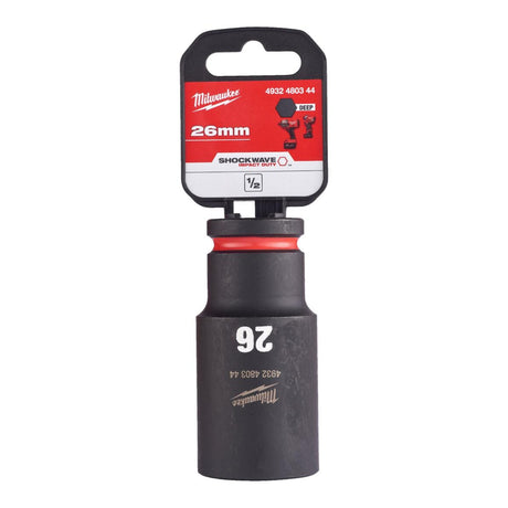 Milwaukee Shockwave Impact Socket 1/2" Drive 26mm Deep 4932480344 - TOOL SETS/ SOCKET SETS - Beattys of Loughrea