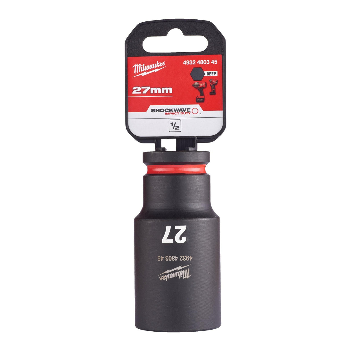 Milwaukee Shockwave Impact Socket 1/2" Drive 27mm Deep 4932480345 - TOOL SETS/ SOCKET SETS - Beattys of Loughrea