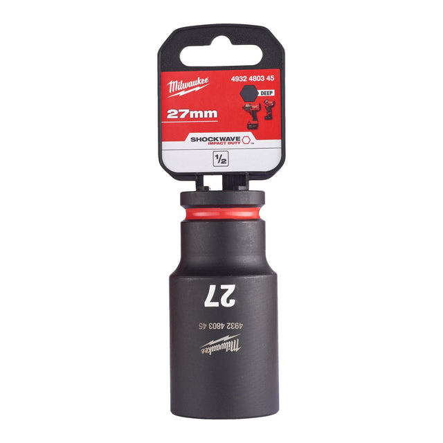 Milwaukee Shockwave Impact Socket 1/2" Drive 27mm Deep 4932480345 - TOOL SETS/ SOCKET SETS - Beattys of Loughrea