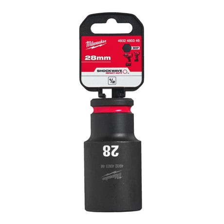 Milwaukee Shockwave Impact Socket 1/2" Drive 28mm Deep 4932480346 - TOOL SETS/ SOCKET SETS - Beattys of Loughrea