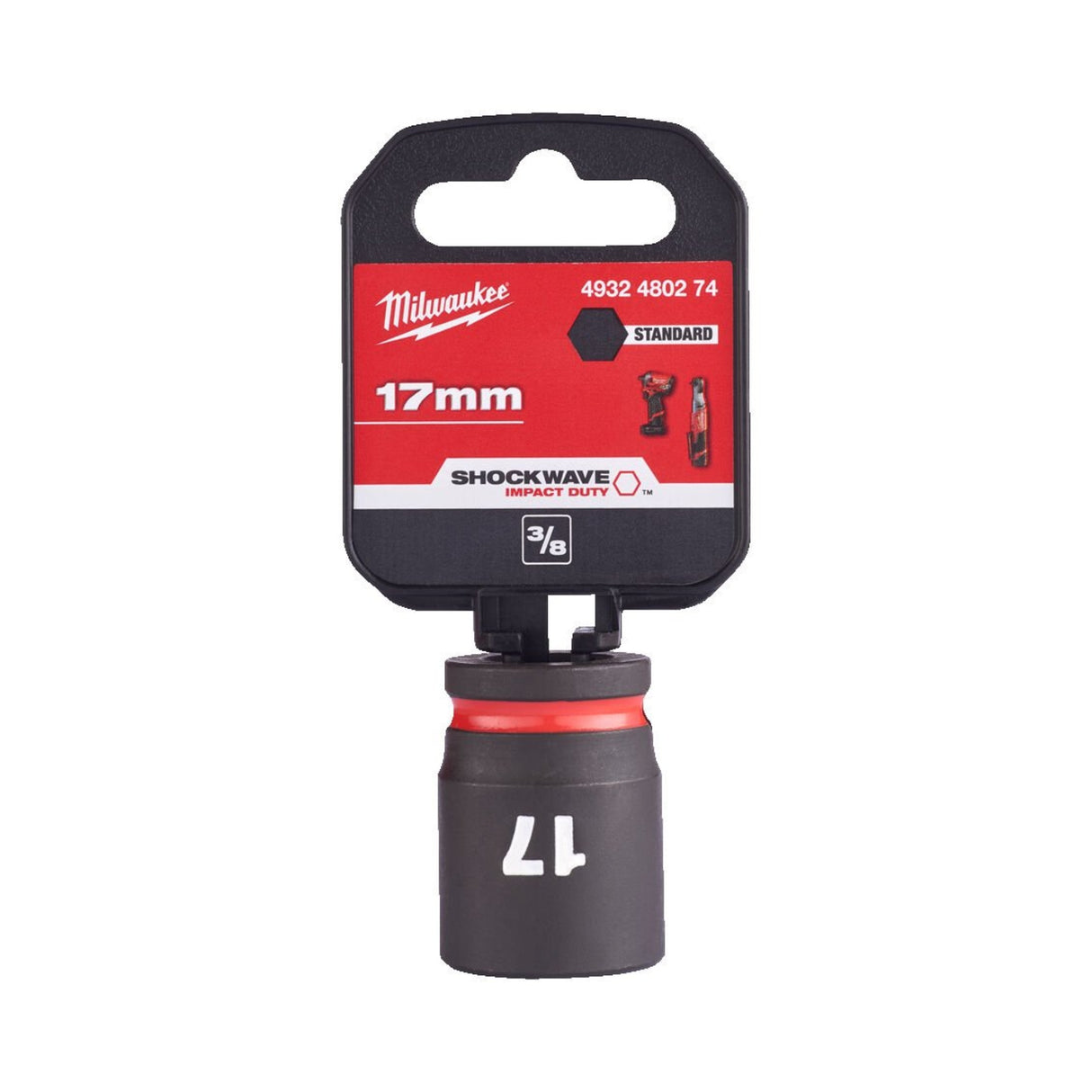 Milwaukee Shockwave Impact Socket 3/8" Drive 17mm Standard 4932480274 - TOOL SETS/ SOCKET SETS - Beattys of Loughrea