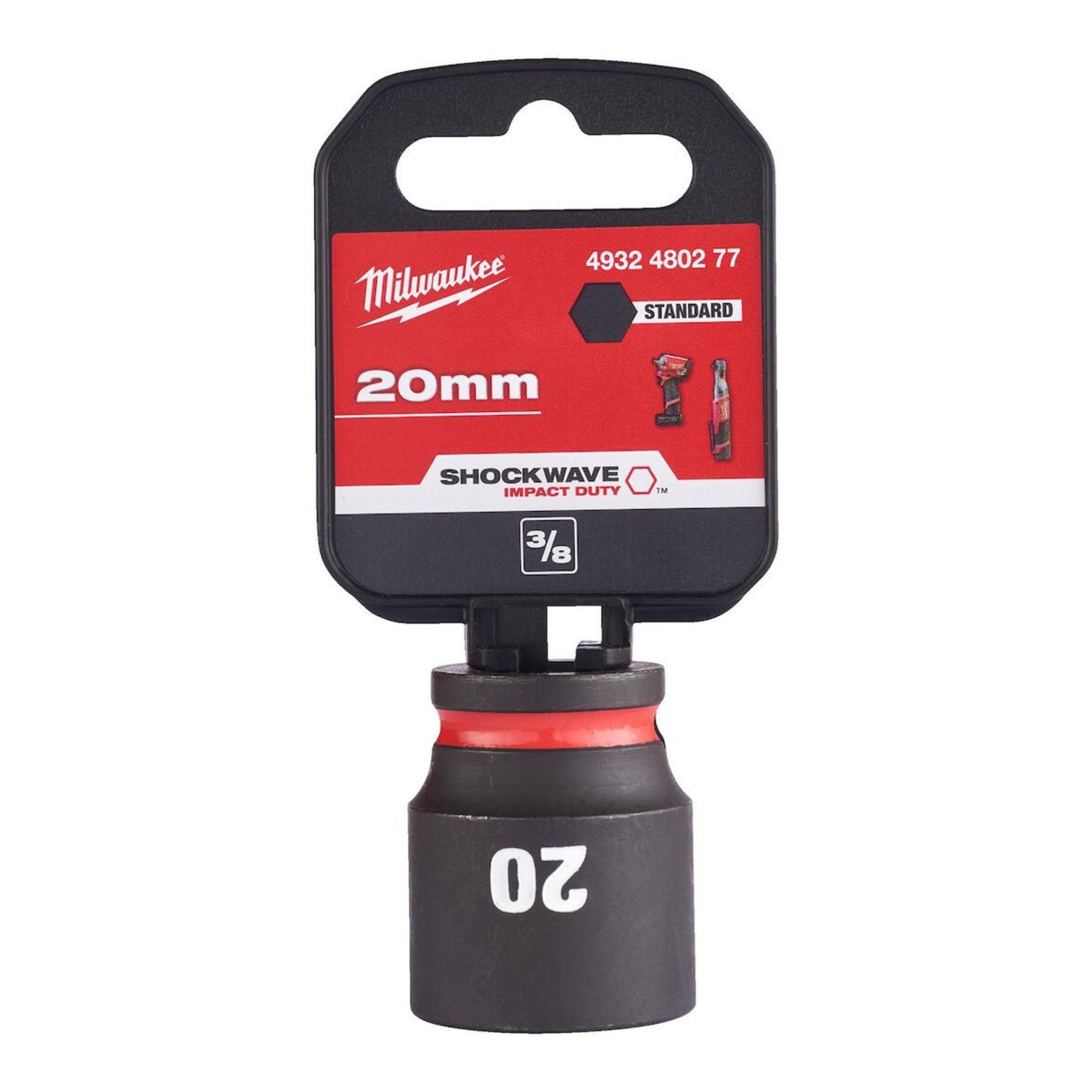 Milwaukee Shockwave Impact Socket 3/8" Drive 20mm Standard 4932480277 - TOOL SETS/ SOCKET SETS - Beattys of Loughrea
