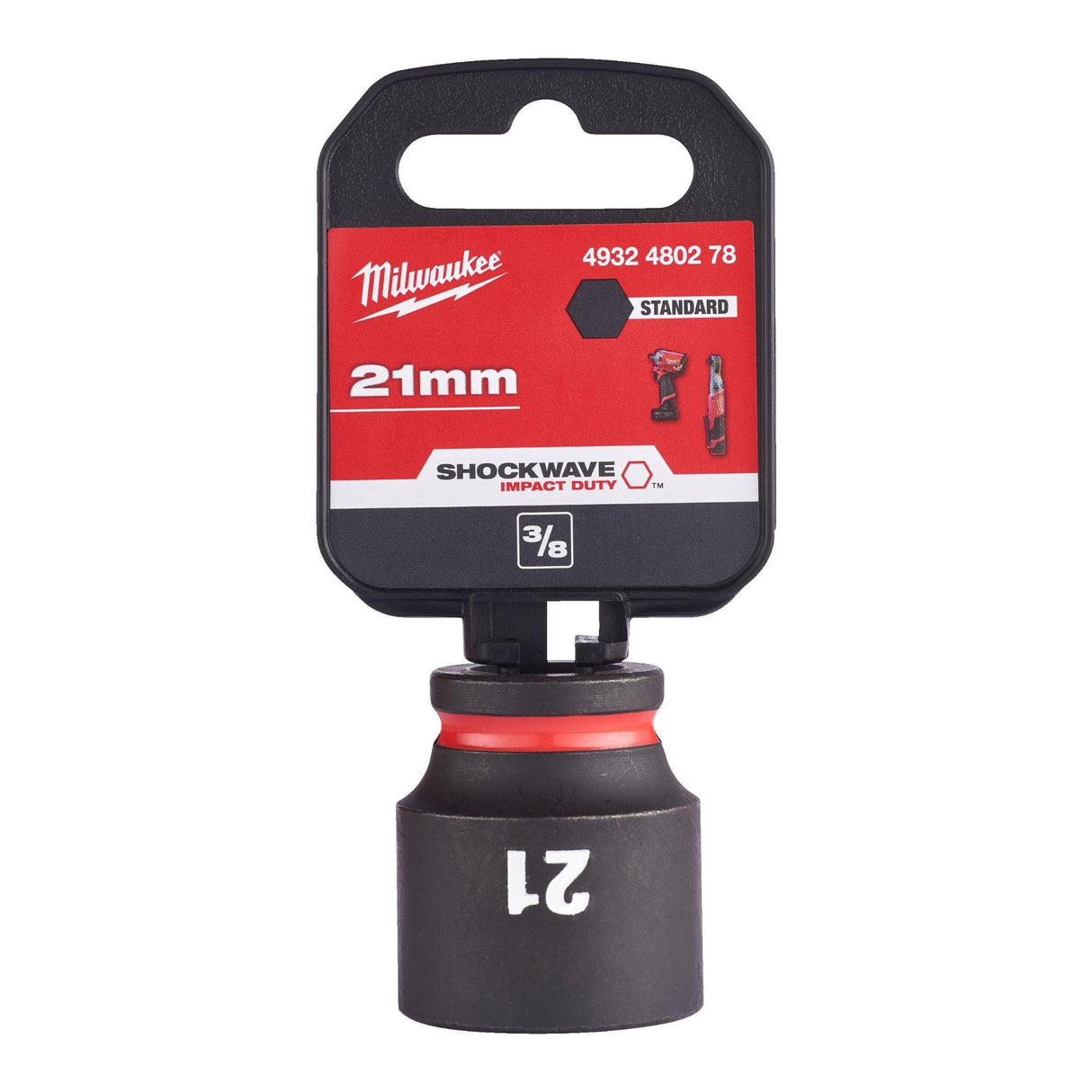 Milwaukee Shockwave Impact Socket 3/8" Drive 21mm Standard 4932480278 - TOOL SETS/ SOCKET SETS - Beattys of Loughrea