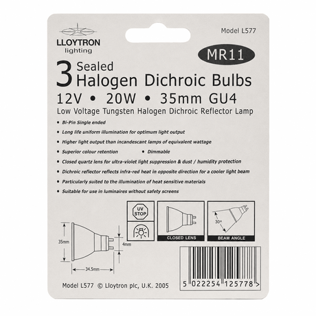 Lloytron G4 12V 20W Halogen Capsule Bulbs - Pack of 3