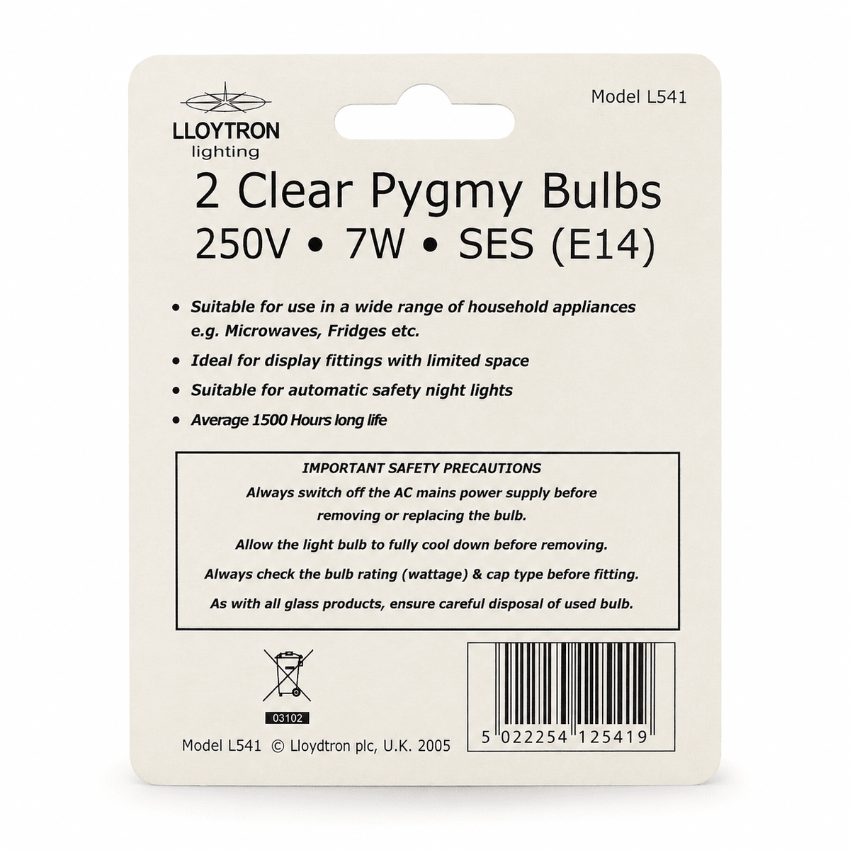 Lloytron 7W Clear Pygmy Bulbs - Pack of 2 - LIGHT BULBS - Beattys of Loughrea