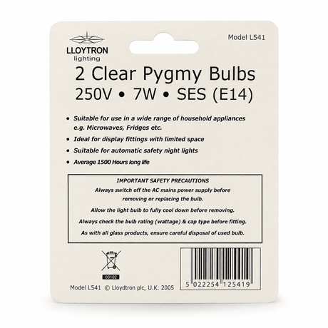 Lloytron 7W Clear Pygmy Bulbs - Pack of 2