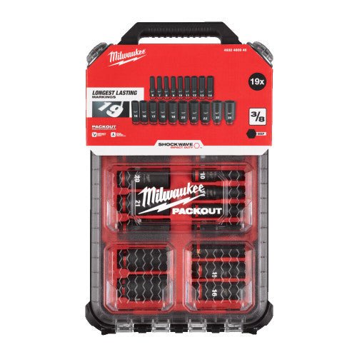 Milwaukee 3/8" Deep Impact Socket Set 19 Piece Packout 4932480946 - TOOL SETS/ SOCKET SETS - Beattys of Loughrea