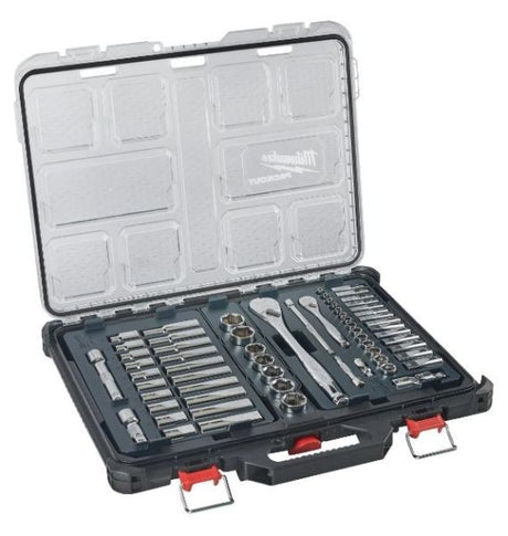 Milwaukee PACKOUT Ratchet & Socket Set 63pc (1/4in & 1/2in) 4932493661 - SOCKETS - Beattys of Loughrea