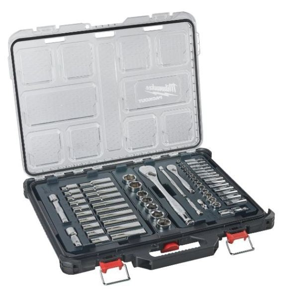 Milwaukee PACKOUT Ratchet & Socket Set 63pc (1/4in & 1/2in) 4932493661 - SOCKETS - Beattys of Loughrea