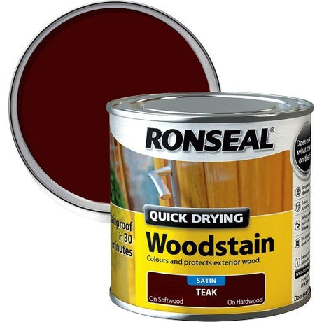 Ronseal Quick Drying Woodstain Satin - Teak 750ml - VARNISHES / WOODCARE - Beattys of Loughrea