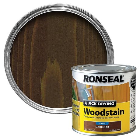 Ronseal Quick Drying Woodstain Satin - Dark Oak 250ml - VARNISHES / WOODCARE - Beattys of Loughrea