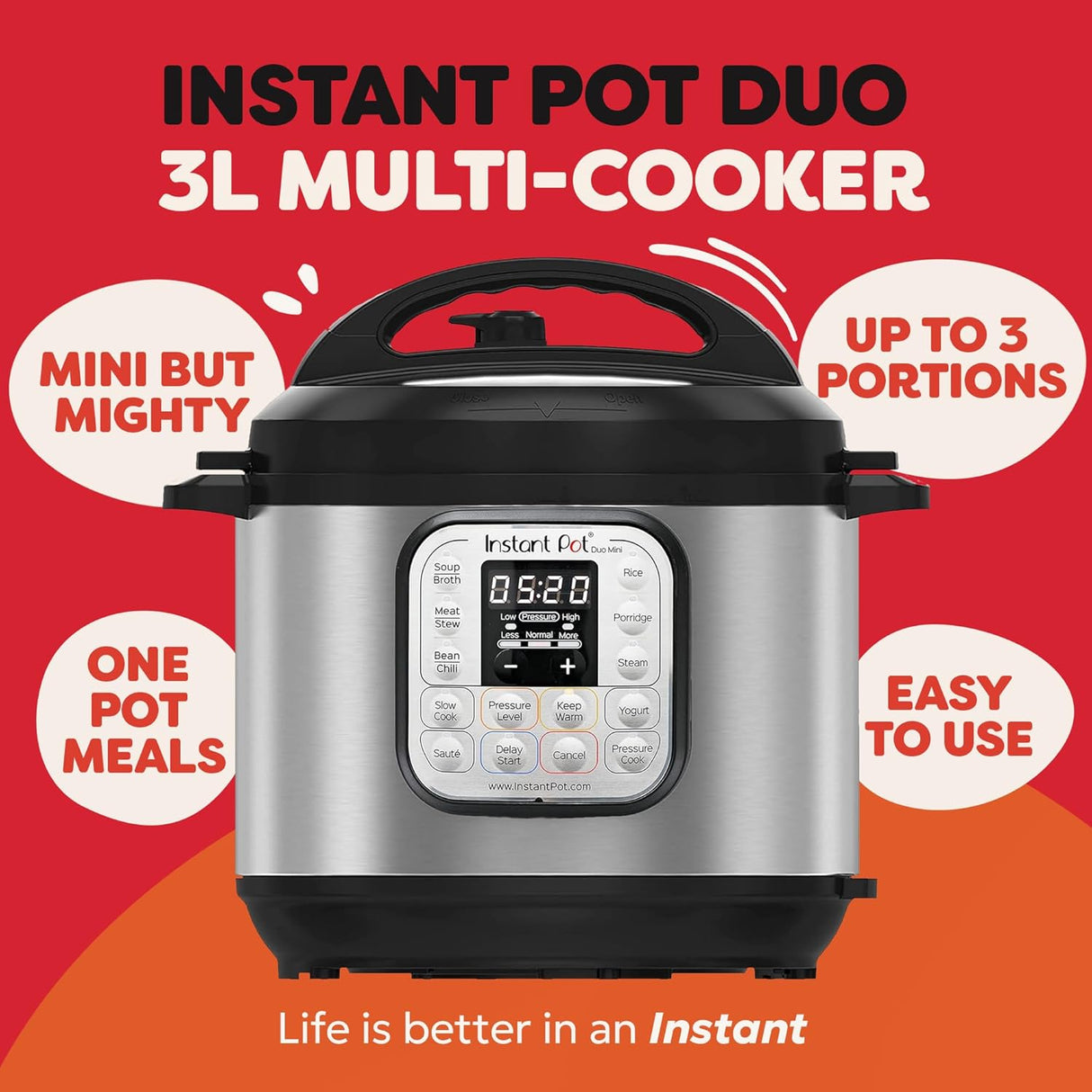 Instant Pot Duo Mini 3L 7 - in - 1 Electric Pressure Cooker Black/Silver - FOOD STEAMER RICE COOKER SLOW COOKER - Beattys of Loughrea
