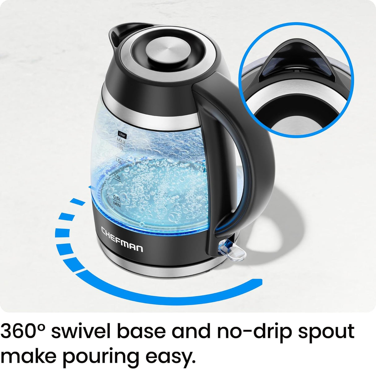Chefman Fast - Boil 1.8L Electric Glass Kettle | RJ11 - 18 - CTI - UK - KETTLES - Beattys of Loughrea