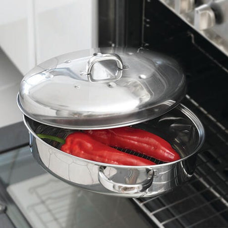 Judge 36cm Stainless Steel Oval Roaster with Rack & Lid - GENERAL COOKWARE - Beattys of Loughrea