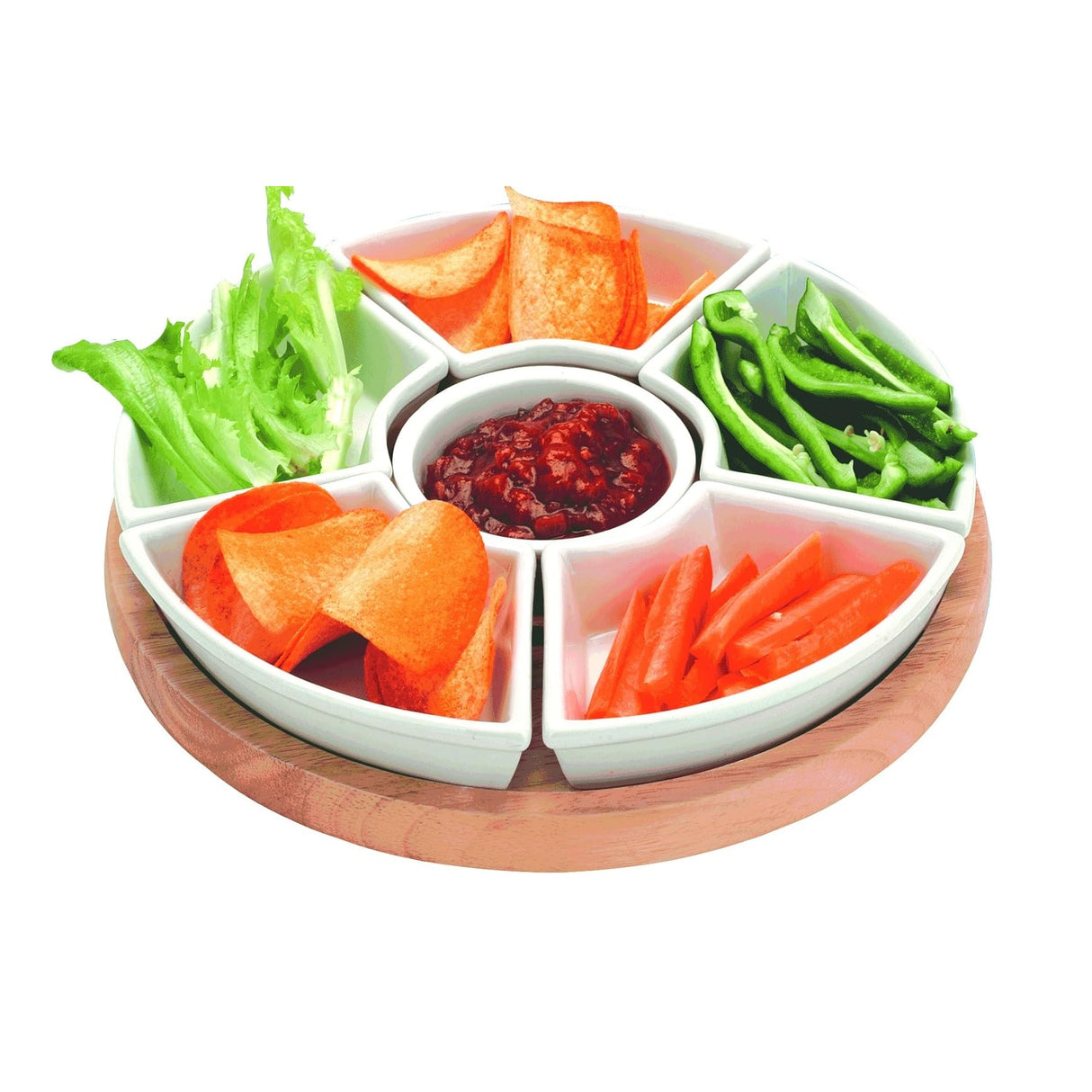 Apollo Lazy Susan with Ceramic Dishes - WOODEN KITCHENWARE /ACCESSORIES - Beattys of Loughrea