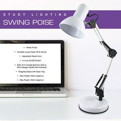 Homelife Swing Poise Desk Lamp - White - DESK/READING LAMPS - Beattys of Loughrea