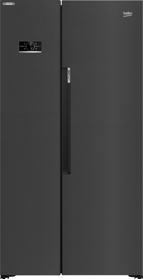 Beko Freestanding American Style Fridge Freezer with NeoFrost™ Black Steel | ASL1442VPZ - FRIDGE OR FR/FREEZER LGE 300L+, USA - Beattys of Loughrea