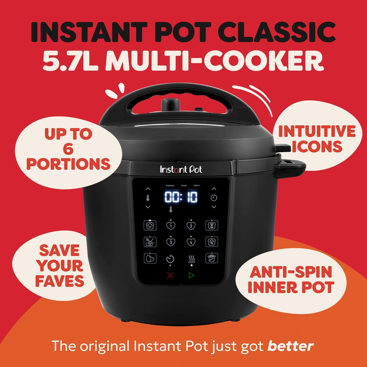 Instant Pot Classic 5.7L MultiCooker 7in1 Black - FOOD STEAMER RICE COOKER SLOW COOKER - Beattys of Loughrea