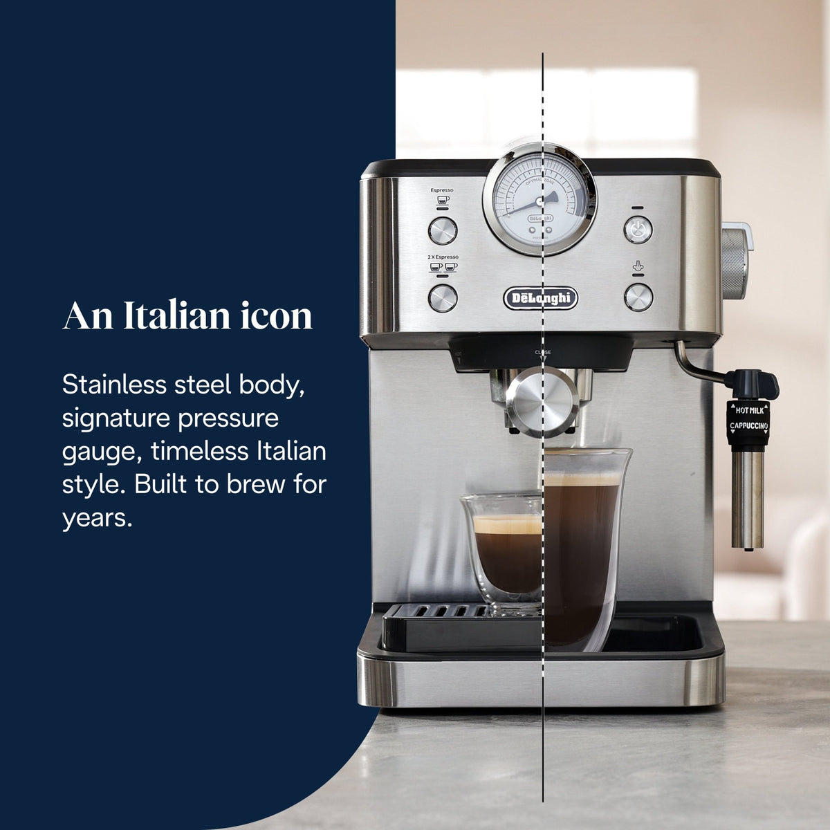 De'Longhi Linea Classic EM450.M Espresso Coffee Machine, Silver - COFFEE MAKERS / ACCESSORIES - Beattys of Loughrea